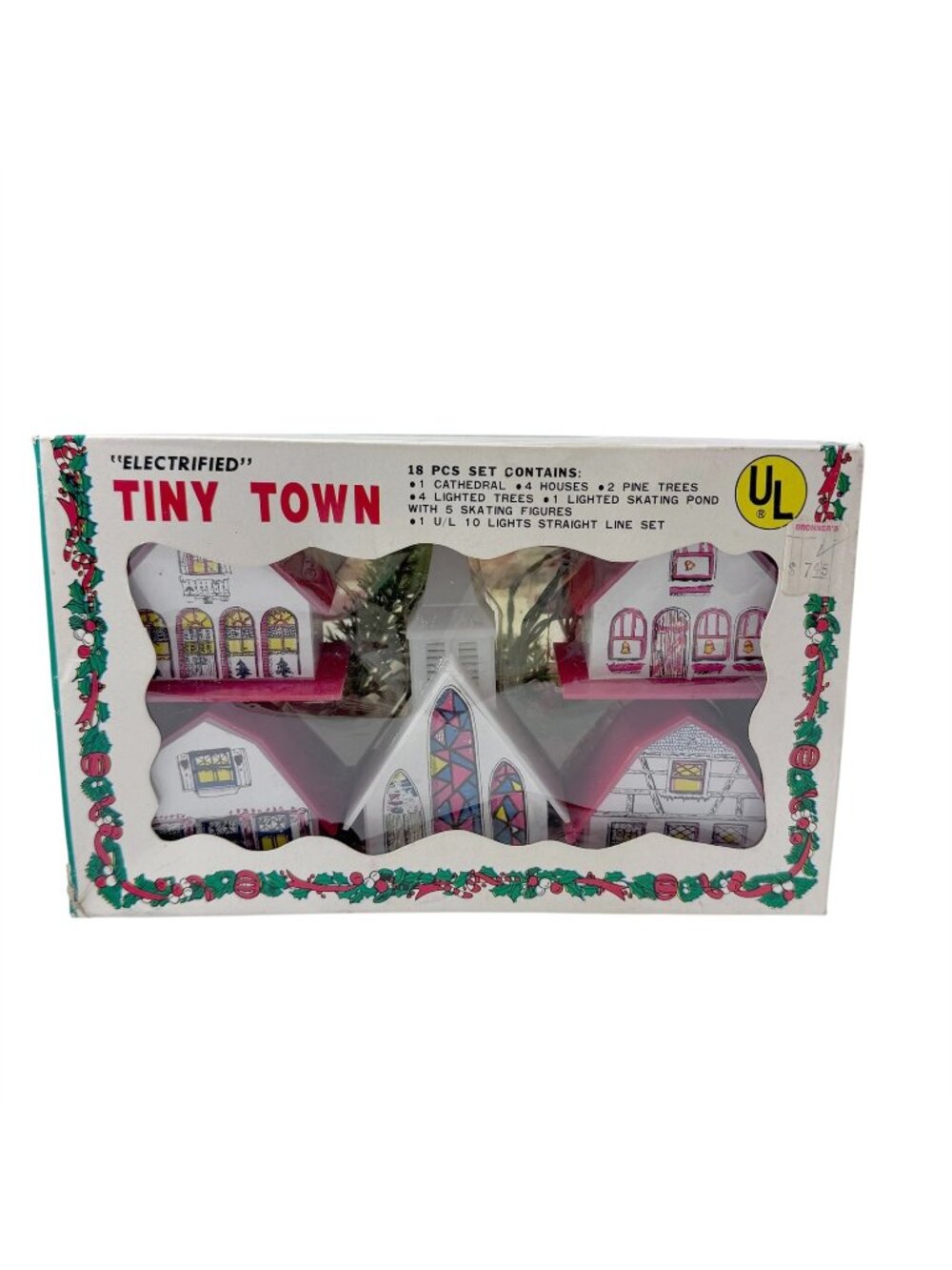 Electrified Tiny Town Light Up Christmas Village and Skating Pond Vintage 1980s